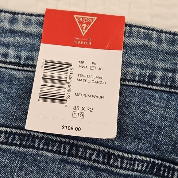 Guess Denim Cargo Pants Men's 38x32 Med Wash NEW 7 Pockets Stretch NWT Comfort - Picture 11 of 16